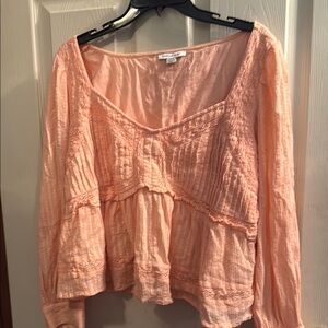 American Eagle Outfitters Pink Smocked Tiered Blouse